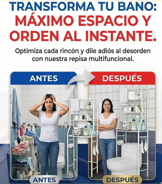 Recupera tu baño: Espacio y Orden al instante con tu Estante Multifuncional.