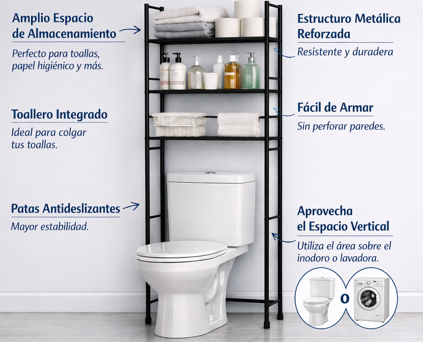 Recupera tu baño: Espacio y Orden al instante con tu Estante Multifuncional.