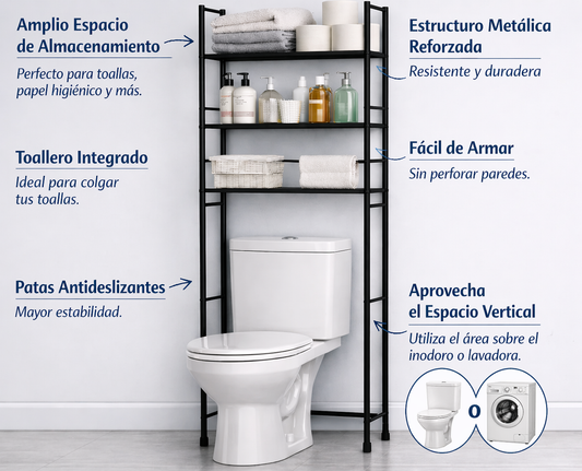 Recupera tu baño: Espacio y Orden al instante con tu Estante Multifuncional.