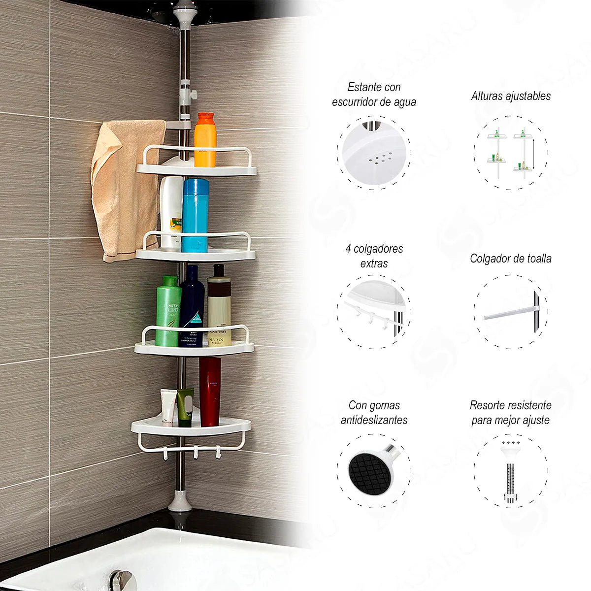 Transforma tu baño, más orden, más espacio, más estilo / Esquinero Organizador De Baño Ajustable