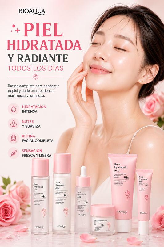 KIT DE LUJO Línea de ROSAS y ACIDO Hialuronico BIOQUA