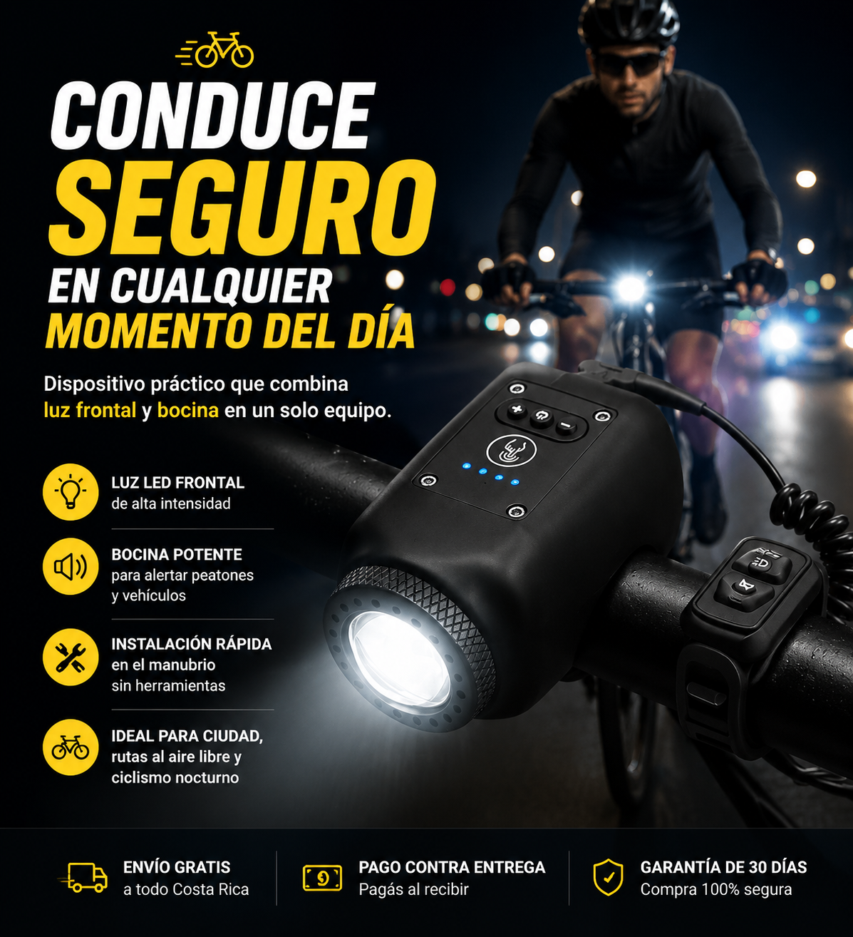 🚴‍♂️ Sé visible y seguro: Luz y bocina para tu bicicleta