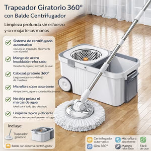 Trapeador Giratorio 360° con Balde / Higiene y limpieza rápida