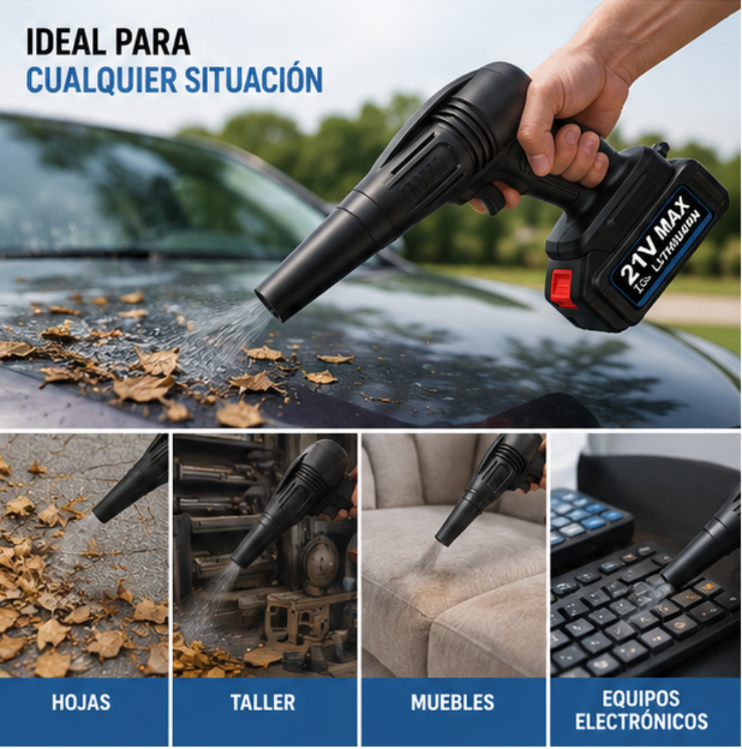 Soplador Inalámbrico Portátil 21V | Limpieza Potente en Cualquier Lugar + ENVIO GRATIS ⭐⭐⭐⭐⭐
