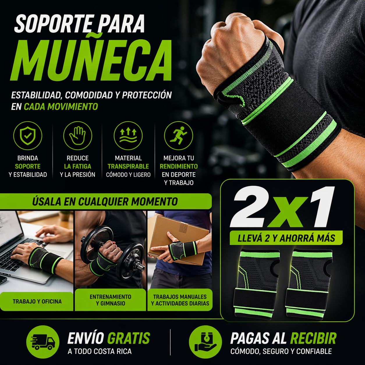 Soporte para muñeca reduce la fatiga y mejora tu rendimiento ¡2x1!