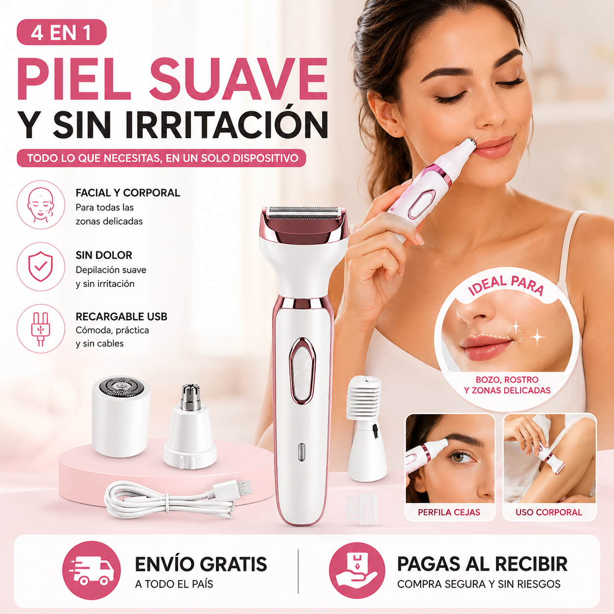 Depiladora Facial y Corporal 4 en 1 💖 Precisión y Cuidado Total 🌸 ¡OFERTA ESPECIAL!