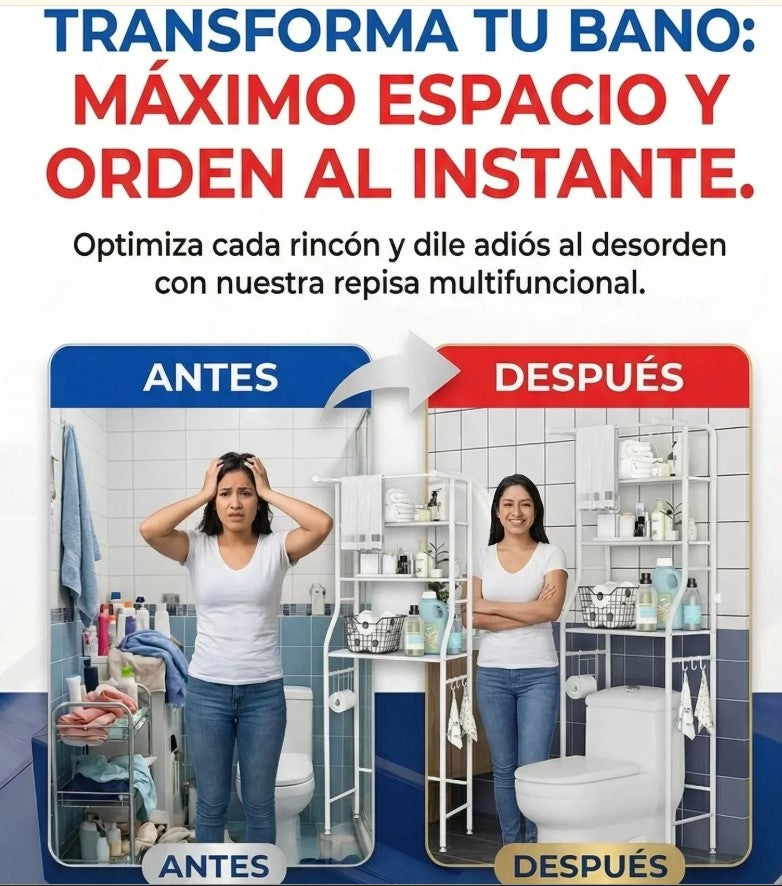 Recupera tu baño: Espacio y Orden al instante con tu Estante Multifuncional.