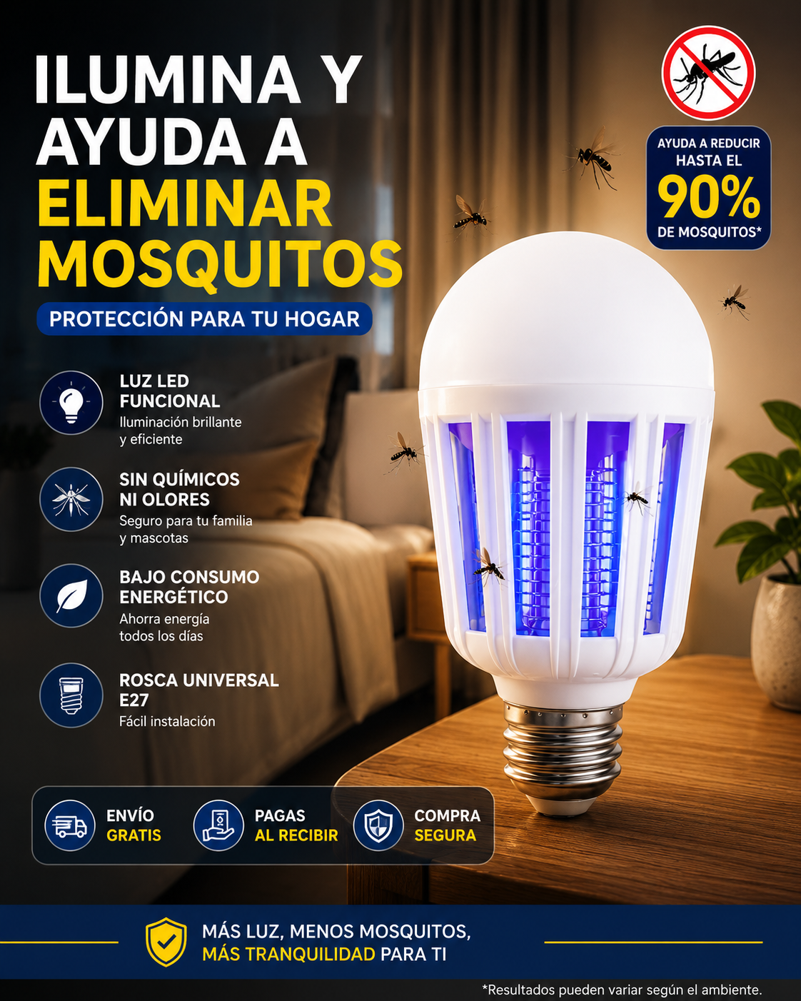 Ilumina y ayuda a eliminar mosquitos / BOMBILLO MATA MOSQUITOS