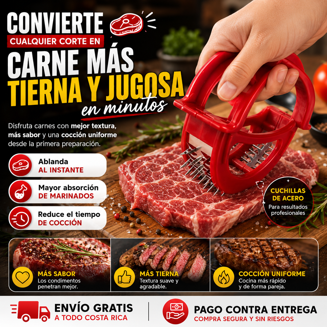 Meat Tenderizer Ablandador manual para carnes /transforma cualquier corte en una carne más tierna, jugosa y llena de sabor
