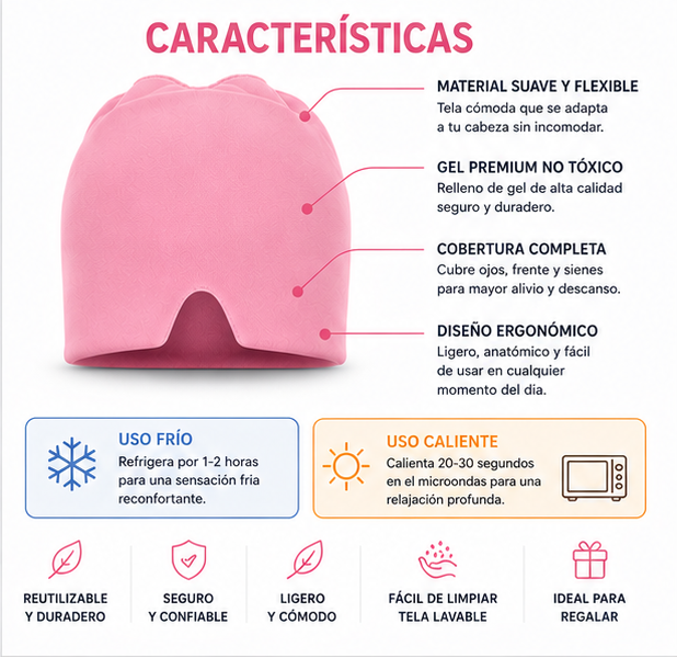 😌 Gorro Terapéutico de Gel 2 en 1 Frío & Calor | Frescura, Relajación y Confort para tus Momentos de Descanso
