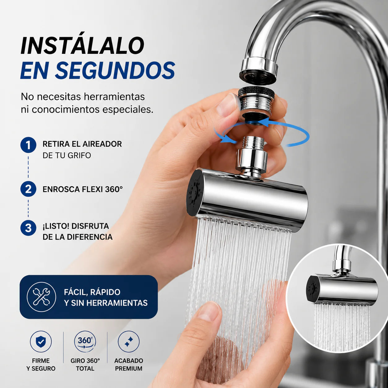 Extensor Giratorio 360° para Grifo | Limpia Cada Rincón de tu Fregadero en Segundos