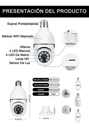Cámara de Seguridad WiFi 360° 1080P | Monitorea tu Hogar desde el Celular