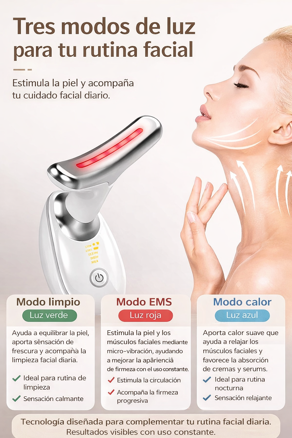 Masajeador Facial y de Cuello 3 en 1 para tu rutina diaria de cuidado