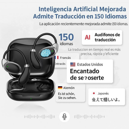 Audífonos INALAMBRICOS IA TRADUCCIÓN Habla 150 idiomas en segundos — sin Wi-Fi, sin aplicaciones complicadas, sin estrés.