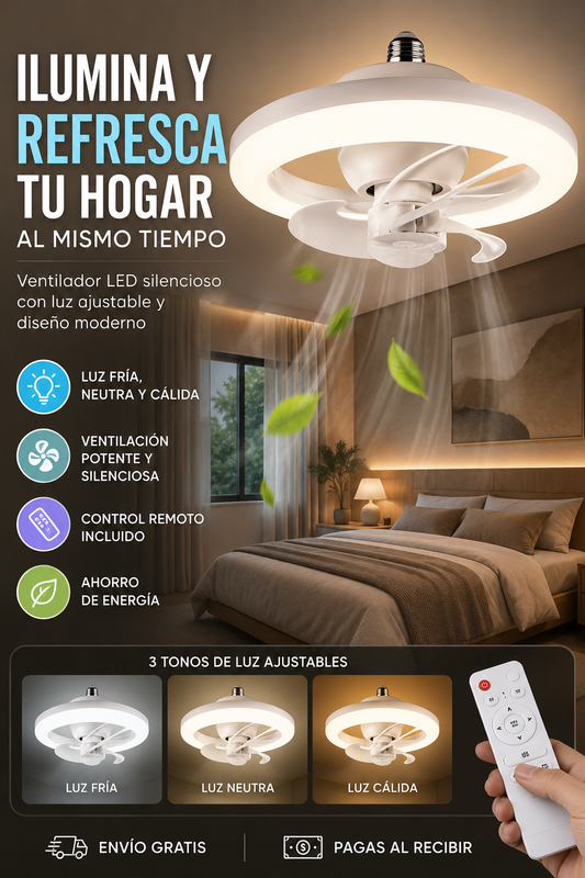 Ventilador Led 3 en 1 Iluminación y frescura al mismo tiempo