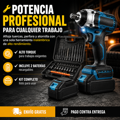 🔧 Llave de Impacto Inalámbrica con 2 Baterías | Potencia Profesional para Todo Tipo de Trabajos
