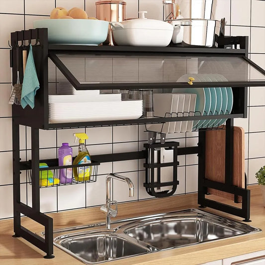 Escurridor Organizador de Platos con Gavetero de acero inoxidable