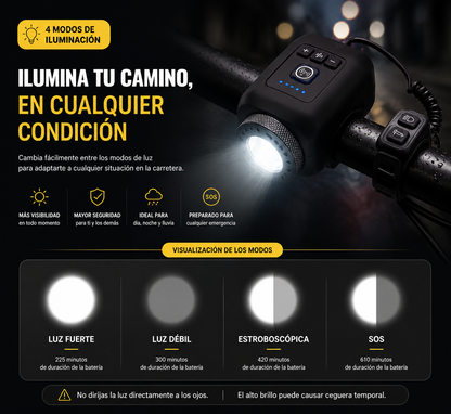 🚴‍♂️ Sé visible y seguro: Luz y bocina para tu bicicleta