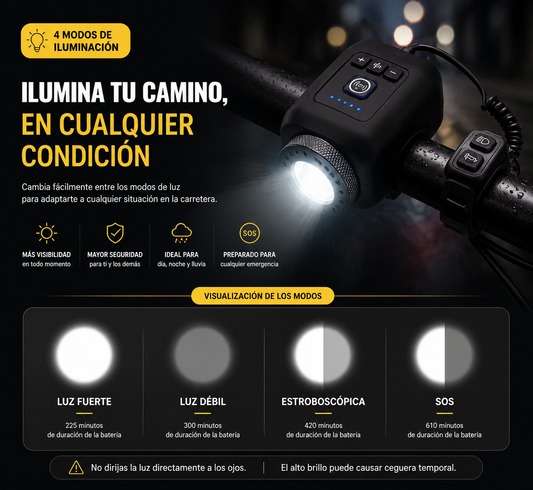 🚴‍♂️ Sé visible y seguro: Luz y bocina para tu bicicleta