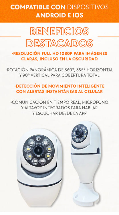 Cámara de Seguridad WiFi 360° 1080P | Monitorea tu Hogar desde el Celular